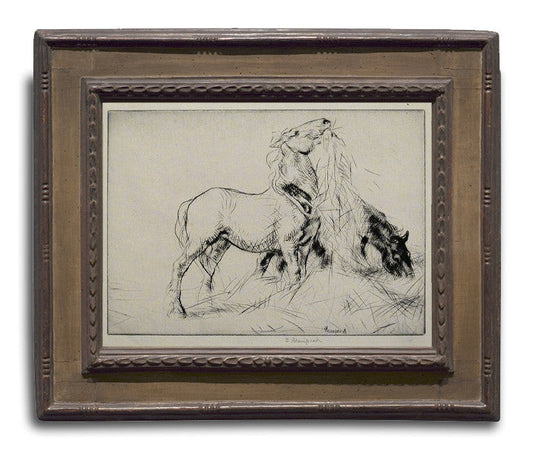 Edmund Blampied, "Horses Eating Hay"